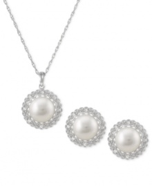Classic chic is in abundance in this sterling silver necklace and earrings set. Cultured freshwater pearls (9-9-1/2 mm) are offset by round-cut white topaz (3/8 ct. t.w.) for a refined elegant look. Approximate length: 18 inches. Approximate drop: 5/8 inch. Approximate drop: 1/2 inch. Classic chic is in abundance in this sterling silver necklace and earrings set. Cultured freshwater pearls (9-9-1/2 mm) are offset by round-cut white topaz (3/8 ct. t.w.) for a refined elegant look. Approximate length: 18 inches. Approximate drop: 5/8 inch. Approximate drop: 1/2 inch.