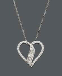 Celebrate your love in style with this elegant heart pendant by Wrapped in Love(tm). Crafted in 14k white gold, open heart-shaped necklace features sparkling round-cut diamonds (1/2 ct. t.w.). Approximate length: 18 inches. Approximate drop: 7/8 inch. Celebrate your love in style with this elegant heart pendant by Wrapped in Love(tm). Crafted in 14k white gold, open heart-shaped necklace features sparkling round-cut diamonds (1/2 ct. t.w.). Approximate length: 18 inches. Approximate drop: 7/8 inch.