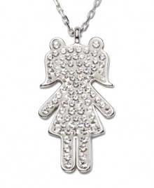 This irresistible pendant sparkles in clear Swarovski crystal pavé. It comes on a silver tone mixed metal chain. Combine the Nao Girl and Nao Boy Pendants for a trendy black and white look. Approximate length: 17-1/2 inches. Approximate drop: 1-1/8 inches. This irresistible pendant sparkles in clear Swarovski crystal pavé. It comes on a silver tone mixed metal chain. Combine the Nao Girl and Nao Boy Pendants for a trendy black and white look. Approximate length: 17-1/2 inches. Approximate drop: 1-1/8 inches.