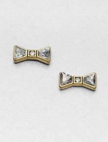 Faceted rhinestones add interest to this sweet bow design. Glass stonesBrassSize, about .59Post backImported Faceted rhinestones add interest to this sweet bow design. Glass stonesBrassSize, about .59Post backImported