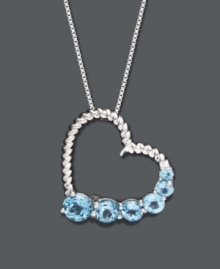 Give the gift of love to the girl with a December birthday. This elegant heart-shaped pendant features an intricate, textured design accented by bold, round-cut blue topaz (1-3/4 ct. t.w.). Crafted in sterling silver. Approximate length: 18 inches. Approximate drop: 3/4 inch. Give the gift of love to the girl with a December birthday. This elegant heart-shaped pendant features an intricate, textured design accented by bold, round-cut blue topaz (1-3/4 ct. t.w.). Crafted in sterling silver. Approximate length: 18 inches. Approximate drop: 3/4 inch.
