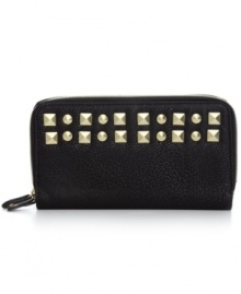 Take a tough girl approach to everyday organization with this studded wallet from Steve Madden. Ideally sized to slip inside a handbag, it boasts plenty of pockets and compartments for all the essentials. Take a tough girl approach to everyday organization with this studded wallet from Steve Madden. Ideally sized to slip inside a handbag, it boasts plenty of pockets and compartments for all the essentials.