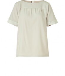 Subtle smocking and a trend-right relaxed silhouette add chic appeal to this crepe top from Marc by Marc Jacobs - Bateau neck, short sleeves, front and back yoke with smocking details, flared silhouette, relaxed fit, back button placket - Style with slim cropped trousers, a blazer, and platform heels