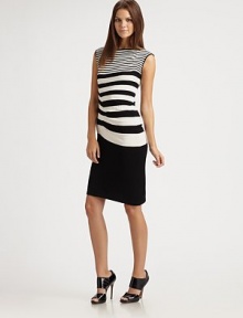 A clingy column in silky jersey with a graduated pattern of bold asymmetrical stripes that fade to black at the hem.Boat necklineSleevelessPullover stylingAbout 34½ from shoulder to hem55% rayon/45% nylonDry cleanImported Model shown is 5'9½ (176cm) wearing US size 4. A clingy column in silky jersey with a graduated pattern of bold asymmetrical stripes that fade to black at the hem.Boat necklineSleevelessPullover stylingAbout 34½ from shoulder to hem55% rayon/45% nylonDry cleanImported Model shown is 5'9½ (176cm) wearing US size 4.