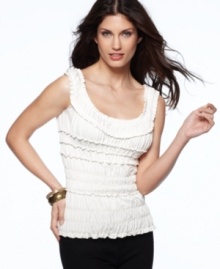 Allover smocking & ruffle trim add feminine flair to this Studio M top for a pretty spring staple!