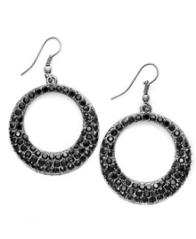 Add instant sparkle and spice to your look. Style&co.'s fetching earrings feature a cut-out circular design with pave-set jet glass accents. Crafted in hematite tone mixed metal. Approximate drop: 1-3/8 inches.