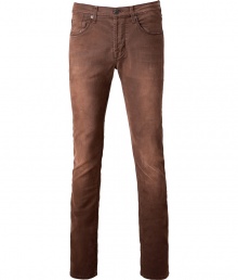 Stylish jeans made ​.​.of washed brown stretch cotton are a great alternative to your traditional blue jeans - Stylish slim-cut, with narrow, straight leg creates a comfortable and casual look perfect for everyday - Wear with a polo shirt and sneakers or a button up, cashmere pullover and favorite boots