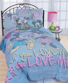 Wink if you love me! This Mickey Mouse and Minnie Mouse comforter set is all about love with character graphics, heart prints and fun, stylized type. (Clearance) Wink if you love me! This Mickey Mouse and Minnie Mouse comforter set is all about love with character graphics, heart prints and fun, stylized type. (Clearance)