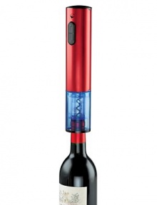 A wine opener as entertaining to watch as it is easy to use: see the blue light shine through the window as the cork is smoothly extracted from your bottle and released with the press of a button. Blue light doubles as a nightlight when the corkscrew is rechargingNot recommended for synthetic corks Stainless steel bodyIncludes foil cutter that also functions as a stand for the corkscrew8-hour charge10H X 2 diam.Imported A wine opener as entertaining to watch as it is easy to use: see the blue light shine through the window as the cork is smoothly extracted from your bottle and released with the press of a button. Blue light doubles as a nightlight when the corkscrew is rechargingNot recommended for synthetic corks Stainless steel bodyIncludes foil cutter that also functions as a stand for the corkscrew8-hour charge10H X 2 diam.Imported