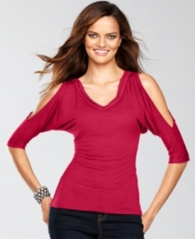 INC's petite voile-trim tee takes a turn for the glamorous with alluring shoulder cutouts!