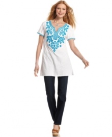 Make yourself comfortable with Style&co.'s casual tunic. Beading and embroidery give this top an exotic feel!