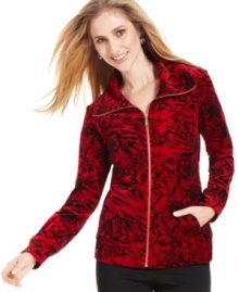 Keep fit in a fun print! Style&co. Sport adds punch to this velour jacket by outfitting it with a bold pattern.