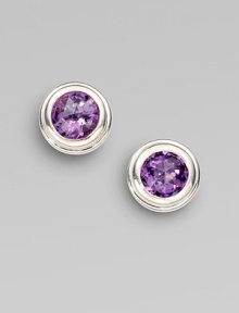 From the Bedeg Collection. This simply chic design features a lovely faceted amethyst stone set in sleek sterling silver. AmethystSterling silverSize, about ½Post backImported From the Bedeg Collection. This simply chic design features a lovely faceted amethyst stone set in sleek sterling silver. AmethystSterling silverSize, about ½Post backImported