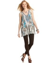 A fluid, feminine tunic gets a summer makeover from Style&co. complete with an on-trend ikat print and tribal-inspired beading! A fluid, feminine tunic gets a summer makeover from Style&co. complete with an on-trend ikat print and tribal-inspired beading!