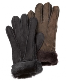 Feel free to explore the arctic, your hands will be toasty warm with these chic shearling gloves from Surell, featuring faux fur trim and detail stitching. Feel free to explore the arctic, your hands will be toasty warm with these chic shearling gloves from Surell, featuring faux fur trim and detail stitching.