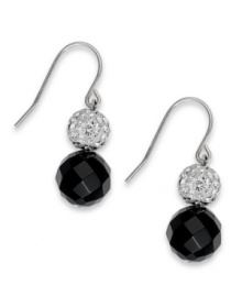 Intricately crafted in with bold color and topped with tons of sparkle, these sterling silver earrings feature faceted onyx (10 mm) and crystal balls. Approximate drop: 1 inch. Intricately crafted in with bold color and topped with tons of sparkle, these sterling silver earrings feature faceted onyx (10 mm) and crystal balls. Approximate drop: 1 inch.