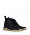 Finished with a cool crepe sole, Marc Jacobs navy suede boots are a must for contemporary casual looks - Rounded toe, waxed cotton laces, tonal leather counter, pull tab, cream stitched natural leather welt, crepe rubber sole - Team with favorite jeans, or for a modern-preppy edge, with chic colored cords