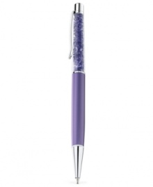 The write touch. Swarovski's pen, with silver-tone and purple details, is filled with tanzanite crystals for a sparkling statement. Item comes packaged in a velvet pouch. Black ink. Approximate size: 5-3/5 x 4/10 inches. The write touch. Swarovski's pen, with silver-tone and purple details, is filled with tanzanite crystals for a sparkling statement. Item comes packaged in a velvet pouch. Black ink. Approximate size: 5-3/5 x 4/10 inches.