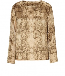 Work an exotic edge into your workweek separates with Steffen Schrauts eye-catching python print silk top - Round neckline, long sleeves, chest pocket, pull-over style - Loose fit - Wear with a pencil skirt and heels, or layered over leather leggings with platform booties