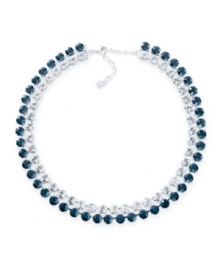 Frost your neckline with icy shimmer. Swarovski's hot collar necklace features two sparkling rows of Montana blue and clear crystals. Set in silver tone mixed metal. Approximate length: 15 inches.