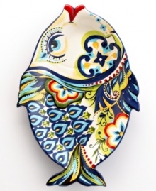 Set an everyday table that's always exciting with the Bocca Geo fish platter, featuring bold patterns and vivid colors in hard-wearing earthenware from Tabletops Unlimited. Use as a decorative accent in addition to serveware. Set an everyday table that's always exciting with the Bocca Geo fish platter, featuring bold patterns and vivid colors in hard-wearing earthenware from Tabletops Unlimited. Use as a decorative accent in addition to serveware.