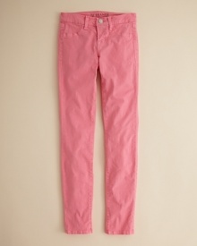 Rendered in bold, blushing hues and a slightly stretchy twill fabric, this luxe skinny jean acknowledges the impact of brut color in her casual wardrobe. Rendered in bold, blushing hues and a slightly stretchy twill fabric, this luxe skinny jean acknowledges the impact of brut color in her casual wardrobe.