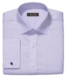 Warm up your wardrobe with this lilac glen plaid dress shirt from Tasso Elba.