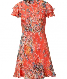 Bring spring-ready style to your look with this lovely printed dress from Paul & Joe - Round neck, tiered short flutter sleeves, fitted bodice, full skirt, concealed back zip closure, all-over floral print - Style with a loose knit cardigan, T-strap platforms, and a statement satchel