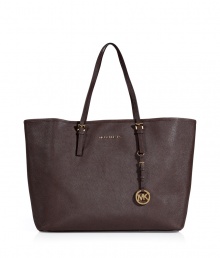 Elegant calf leather bag in rich, espresso brown - Sophisticated with simple, clean lines - Trendy shopper shape is spacious - Features two inside pockets, one lockable - Two thin, adjustable handles with gold-colored buckles - Michael Kors logo and charm - Perfect bag of work, school and errands Elegant calf leather bag in rich, espresso brown - Sophisticated with simple, clean lines - Trendy shopper shape is spacious - Features two inside pockets, one lockable - Two thin, adjustable handles with gold-colored buckles - Michael Kors logo and charm - Perfect bag of work, school and errands
