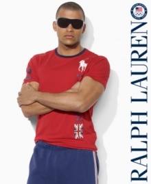 Embrace the spirit of the 2012 Olympic Games with a patriotic ringer tee with a signature flag graphic in an ultra-soft cotton. Embrace the spirit of the 2012 Olympic Games with a patriotic ringer tee with a signature flag graphic in an ultra-soft cotton.