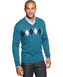 Argyle never goes out of style, and this merino blend sweater by Club Room perfects that timeless trend.