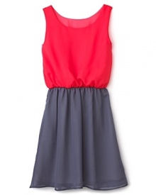 Bold colorblocks define this soft chiffon dress from Aqua, perfectly proportioned to add a touch of whimsy to her summertime style. Bold colorblocks define this soft chiffon dress from Aqua, perfectly proportioned to add a touch of whimsy to her summertime style.