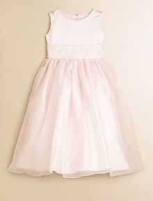 The darling of every special occasion, tailored in satin with an organza skirt and a lovely hand-beaded cummerbund. Natural waist with hand-beaded cummerbundBack organza bowHidden back zipperFully linedPolyesterDry cleanImported The darling of every special occasion, tailored in satin with an organza skirt and a lovely hand-beaded cummerbund. Natural waist with hand-beaded cummerbundBack organza bowHidden back zipperFully linedPolyesterDry cleanImported