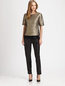 Glistening metallic jacquard in a structured silhouette with elbow-length sleeves and an invisible back zipper. RoundneckElbow-length sleevesInvisible back zipperFully lined55% polyester/36% acrylic/9% woolDry cleanImportedModel shown is 5'9 (176cm) wearing US size 0. Glistening metallic jacquard in a structured silhouette with elbow-length sleeves and an invisible back zipper. RoundneckElbow-length sleevesInvisible back zipperFully lined55% polyester/36% acrylic/9% woolDry cleanImportedModel shown is 5'9 (176cm) wearing US size 0.