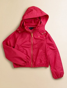 An essential in crisp, water-repellent microfiber designed with a protective hood, elasticized hem and tailored touches.Mockneck collar Attached hood has two-snap flap that covers the collar for extra protection Front zipper Long raglan sleeves Elasticized cuffs and hem Angled welt pockets Polyester Machine wash Imported An essential in crisp, water-repellent microfiber designed with a protective hood, elasticized hem and tailored touches.Mockneck collar Attached hood has two-snap flap that covers the collar for extra protection Front zipper Long raglan sleeves Elasticized cuffs and hem Angled welt pockets Polyester Machine wash Imported