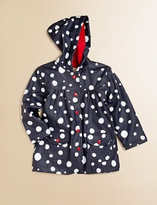 The perfect rainy weather companion for your little one, with ultra-soft terry lining for extra comfort. Attached hoodLong sleevesSnap frontFront flap snap pocketsFully linedPolyurethaneLining: 78% cotton/22% polyesterMachine washImported The perfect rainy weather companion for your little one, with ultra-soft terry lining for extra comfort. Attached hoodLong sleevesSnap frontFront flap snap pocketsFully linedPolyurethaneLining: 78% cotton/22% polyesterMachine washImported