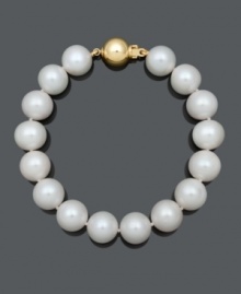 Prettify your look with polished pearls. Bracelet features AA+ cultured freshwater pearls (11-12 mm) with a 14k gold ball clasp. Approximate length: 7-1/2 inches. Prettify your look with polished pearls. Bracelet features AA+ cultured freshwater pearls (11-12 mm) with a 14k gold ball clasp. Approximate length: 7-1/2 inches.