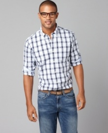 No need to watch your figure, this slim-fit Tommy Hilfiger shirt will make you look sleek with style.