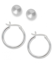 Perfect for the girl who can't make up her mind. Touch of Silver's polished earrings set includes classic hoop and stud earrings. Crafted in silver-plated brass with sterling silver backings. Approximate diameter (stud): 1/4 inch. Approximate diameter (hoop): 2/3 inch. Perfect for the girl who can't make up her mind. Touch of Silver's polished earrings set includes classic hoop and stud earrings. Crafted in silver-plated brass with sterling silver backings. Approximate diameter (stud): 1/4 inch. Approximate diameter (hoop): 2/3 inch.