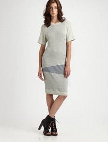 The comfort of a sweatshirt updated in and asymmetrical shift.Jewel necklineShort sleevesDropped waistBanded hemAbout 20 from natural waist65% viscose/30% cotton/5% elastaneDry cleanMade in USAModel shown is 5'9 (175cm) wearing US size 4. The comfort of a sweatshirt updated in and asymmetrical shift.Jewel necklineShort sleevesDropped waistBanded hemAbout 20 from natural waist65% viscose/30% cotton/5% elastaneDry cleanMade in USAModel shown is 5'9 (175cm) wearing US size 4.