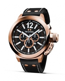 TW Steel teams a bold face with a classic leather strap for a timepiece with modern appeal. TW Steel teams a bold face with a classic leather strap for a timepiece with modern appeal.