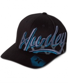 Top of your style with this solid script hat by Hurley.