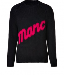 A bold neon-hued logo detail informs this stylish wool pullover from Marc by Marc Jacobs - Crew neck, long sleeves, bright logo detail - Slim fit - Style with straight leg jeans, a modern parka, and boots A bold neon-hued logo detail informs this stylish wool pullover from Marc by Marc Jacobs - Crew neck, long sleeves, bright logo detail - Slim fit - Style with straight leg jeans, a modern parka, and boots