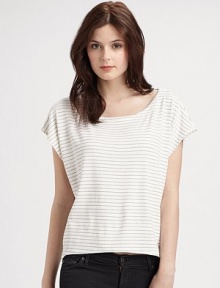 Super soft and slightly stretchy, a weekend staple rendered in crisp stripes and a cropped hem.Scoop neckline Short sleeves About 24 from shoulder to hem 95% viscose/5% elastane Machine wash Imported Super soft and slightly stretchy, a weekend staple rendered in crisp stripes and a cropped hem.Scoop neckline Short sleeves About 24 from shoulder to hem 95% viscose/5% elastane Machine wash Imported