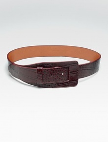 This croc embossed leather design will add an exotic update to an everyday look.About 1¼ wide Cow leather Imported This croc embossed leather design will add an exotic update to an everyday look.About 1¼ wide Cow leather Imported