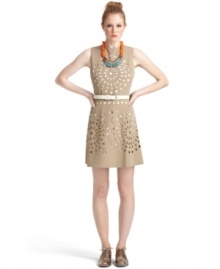 Cutout details add a lace-like appeal to this faux-suede Bar III dress for a feminine look with an edge!