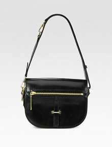 A classic leather design with a versatile convertible strap.Convertible shoulder strap, 10-20½ dropSnap flap closureOne outside zip pocketOne outside open pocketOne open pocket under flapOne inside zip pocketFully lined10¼W X 8½H X 2DImported A classic leather design with a versatile convertible strap.Convertible shoulder strap, 10-20½ dropSnap flap closureOne outside zip pocketOne outside open pocketOne open pocket under flapOne inside zip pocketFully lined10¼W X 8½H X 2DImported