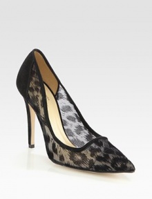 A daring leopard print amplifies this semi-sheer mesh and suede point toe pump. Suede-covered heel, 4¼ (110mm)Leopard-print mesh and suede upperPoint toeLeather lining and solePadded insoleMade in Italy