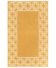 A traditional graphic set in a creamy, muted orange background makes this Promenade area rug the perfect update indoors or out. UV stabilized to minimize fading, the fashion-forward, durable, easy-to-clean rug is sure to put a little pop of color wherever placed. A traditional graphic set in a creamy, muted orange background makes this Promenade area rug the perfect update indoors or out. UV stabilized to minimize fading, the fashion-forward, durable, easy-to-clean rug is sure to put a little pop of color wherever placed.