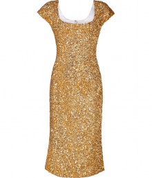 Shimmer into evening splendor in LWren Scotts allover sequined silk dress, exquisitely crafted with tonal gold caviar beads - Scoop neckline in front and back, cap sleeves, hidden metal back zip - Form-fitting, mid-length - Pair with monochrome accessories and a dusting of sparkly fine jewelry Shimmer into evening splendor in LWren Scotts allover sequined silk dress, exquisitely crafted with tonal gold caviar beads - Scoop neckline in front and back, cap sleeves, hidden metal back zip - Form-fitting, mid-length - Pair with monochrome accessories and a dusting of sparkly fine jewelry